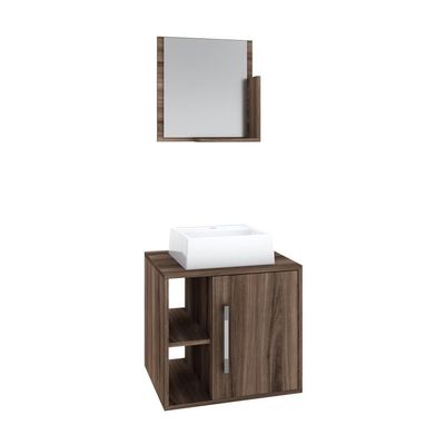 Conjunto Balcão C-cuba Q32 E Espelheira Soft 500 Carvalho Dark C-preto ônix Nogal