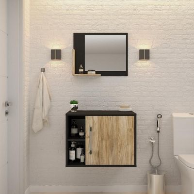 Conjunto Balcão E Espelheira Soft 600 Perffect Acetinado Preto ônix C-carvalho