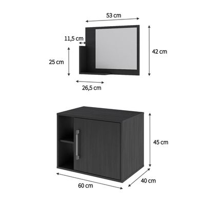 Conjunto Balcão E Espelheira Soft 600 Perffect Acetinado Preto ônix