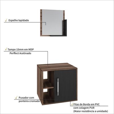 Conjunto Balcão E Espelheira Soft 500 Perffect Acetinado Nogal C-preto ônix