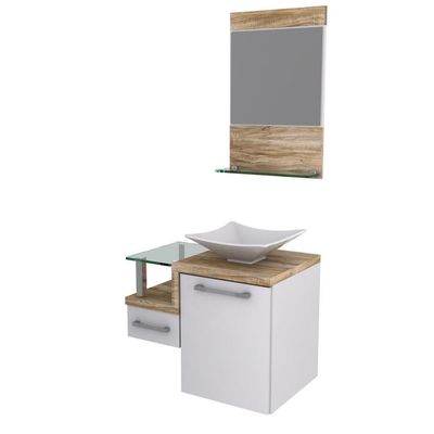 Gabinete Para Banheiro C-cuba L34 E Espelheira Legno 631 Branco Chess C-carvalho