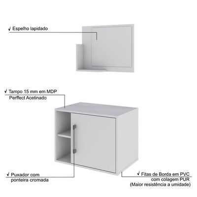 Conjunto Balcão E Espelheira Soft 600 Perffect Acetinado Branco Chess