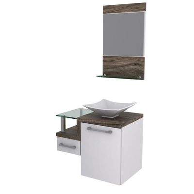 Gabinete Para Banheiro C-cuba L34 E Espelheira Legno 631 Branco Chess C-carvalho Dark