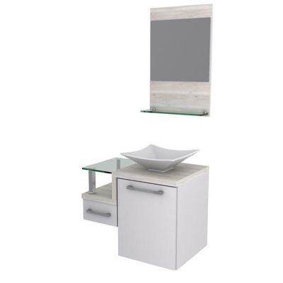 Gabinete Para Banheiro C-cuba L34 E Espelheira Legno 631 Branco Chess C-snow