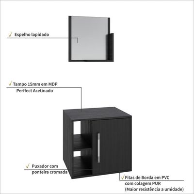 Conjunto Balcão E Espelheira Soft 500 Perffect Acetinado Preto ônix