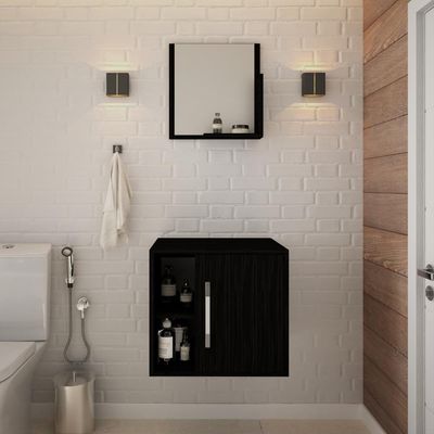 Conjunto Balcão E Espelheira Soft 500 Perffect Acetinado Preto ônix