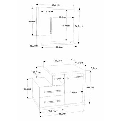 Gabinete Para Banheiro C-cuba Q355 E Espelheira Legno 650 Branco Chess C-carvalho