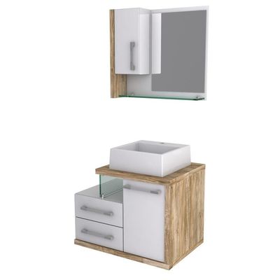 Gabinete Para Banheiro C-cuba Q355 E Espelheira Legno 650 Branco Chess C-carvalho