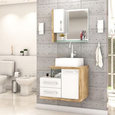 Gabinete Para Banheiro C-cuba Q355 E Espelheira Legno 650 Branco Chess C-carvalho