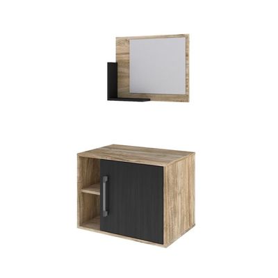 Conjunto Balcão E Espelheira Soft 600 Perffect Acetinado Carvalho C-preto ônix