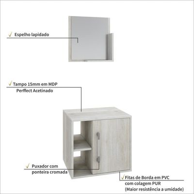Conjunto Balcão E Espelheira Soft 500 Perffect Acetinado Snow