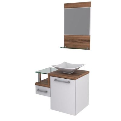 Gabinete Para Banheiro C-cuba L34 E Espelheira Legno 631 Branco Chess C-nogal