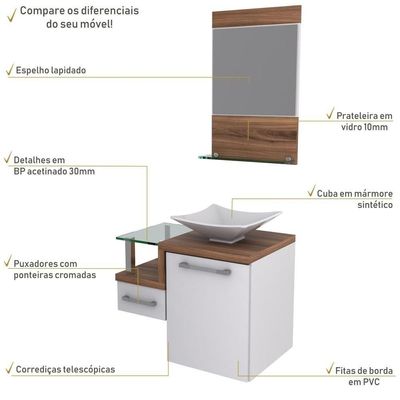 Gabinete Para Banheiro C-cuba L34 E Espelheira Legno 631 Branco Chess C-nogal