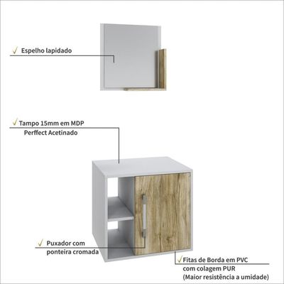 Conjunto Balcão E Espelheira Soft 500 Perffect Acetinado Branco Chess C-carvalho
