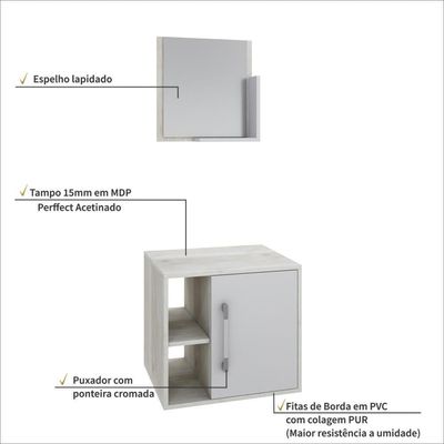 Conjunto Balcão E Espelheira Soft 500 Perffect Acetinado Snow C-branco Chess