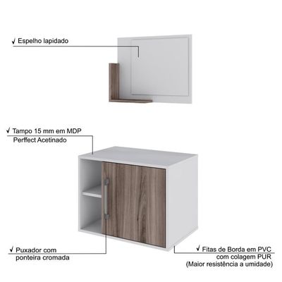 Conjunto Balcão E Espelheira Soft 600 Perffect Acetinado Branco Chess C-nogal