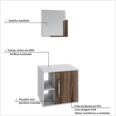 Conjunto Balcão E Espelheira Soft 500 Perffect Acetinado Branco Chess C-nogal