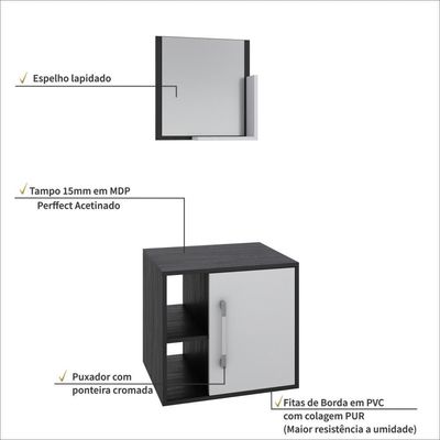 Conjunto Balcão E Espelheira Soft 500 Perffect Acetinado Preto ônix C-branco Chess
