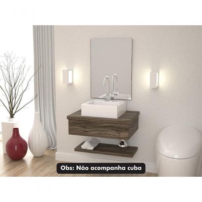 Conjunto Bancada, Prateleira E Espelheira Ktme607 Carvalho Carvalho Dark