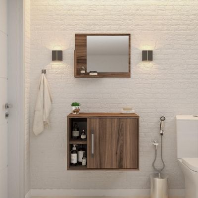Conjunto Balcão E Espelheira Soft 600 Perffect Acetinado Nogal