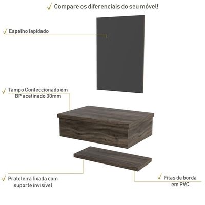 Conjunto Bancada, Prateleira E Espelheira Ktme607 Carvalho Carvalho Dark