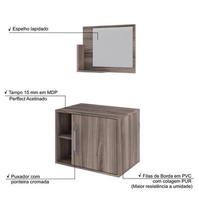 Conjunto Balcão E Espelheira Soft 600 Perffect Acetinado Nogal