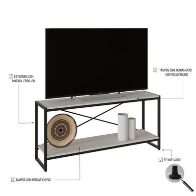 Rack P-tv Dynamica 120x30x56cm C-02 Prateleiras Branco Chess - Est.preta Branco Chess - Est.preta