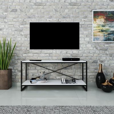 Rack P-tv Dynamica 120x30x56cm C-02 Prateleiras Branco Chess - Est.preta Branco Chess - Est.preta