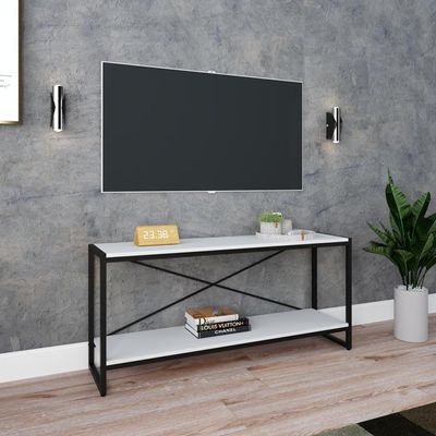 Rack P-tv Dynamica 120x30x56cm C-02 Prateleiras Branco Chess - Est.preta Branco Chess - Est.preta