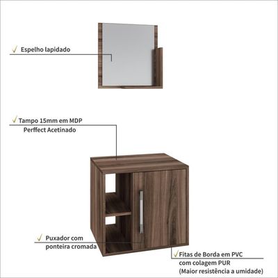 Conjunto Balcão E Espelheira Soft 500 Perffect Acetinado Nogal