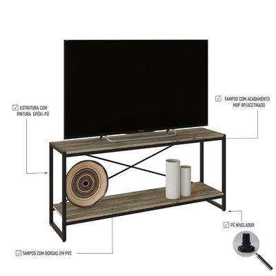 Rack P-tv Dynamica 120x30x56cm C-02 Prateleiras Carvalho - Est.preta Carvalho - Est.preta