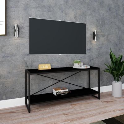Rack P-tv Dynamica 120x30x56cm C-02 Prateleiras Preto ônix - Est.preta Preto ônix - Est.preta