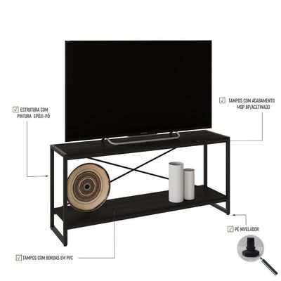 Rack P-tv Dynamica 120x30x56cm C-02 Prateleiras Preto ônix - Est.preta Preto ônix - Est.preta