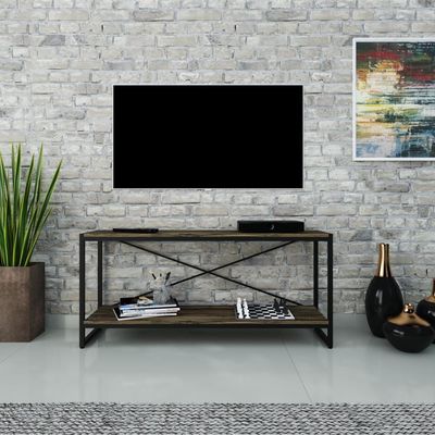 Rack P-tv Dynamica 120x30x56cm C-02 Prateleiras Carvalho Dark - Est.preta Carvalho Dark - Est.preta