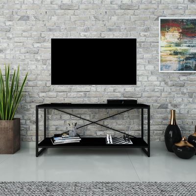 Rack P-tv Dynamica 120x30x56cm C-02 Prateleiras Preto ônix - Est.preta Preto ônix - Est.preta
