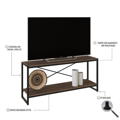 Rack P-tv Dynamica 120x30x56cm C-02 Prateleiras Nogal - Est.preta Nogal - Est.preta