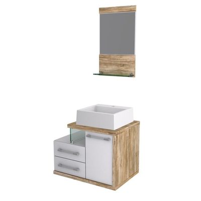 Gabinete Para Banheiro C-cuba Q355 E Espelheira Legno 651 Branco Chess C-carvalho