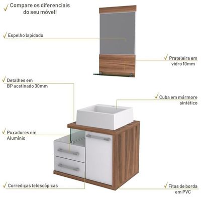 Gabinete Para Banheiro C-cuba Q355 E Espelheira Legno 651 Branco Chess C-nogal