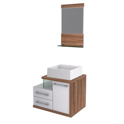 Gabinete Para Banheiro C-cuba Q355 E Espelheira Legno 651 Branco Chess C-nogal