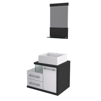 Gabinete Para Banheiro C-cuba Q355 E Espelheira Legno 651 Branco Chess C-preto ônix