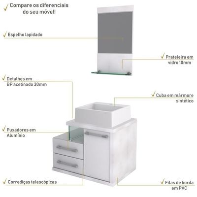 Gabinete Para Banheiro C-cuba Q355 E Espelheira Legno 651 Branco Chess C-branco Chess