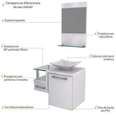 Gabinete Para Banheiro C-cuba L34 E Espelheira Legno 631 Branco Chess C-branco Chess