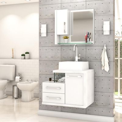 Gabinete Para Banheiro C-cuba Q355 E Espelheira Legno 650 Branco Chess C-branco Chess