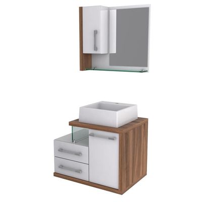 Gabinete Para Banheiro C-cuba Q355 E Espelheira Legno 650 Branco Chess C-nogal