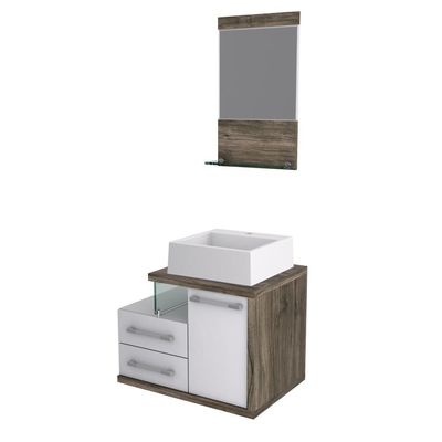 Gabinete Para Banheiro C-cuba Q355 E Espelheira Legno 651 Branco Chess C-carvalho Dark
