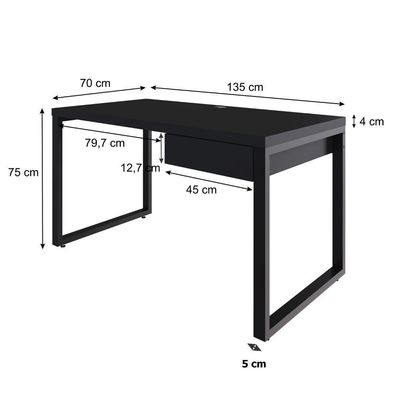 Mesa Operacional C-01gav. 135x70x75cm Yon Preto Tx-est.preta Preto Tx-est.preta