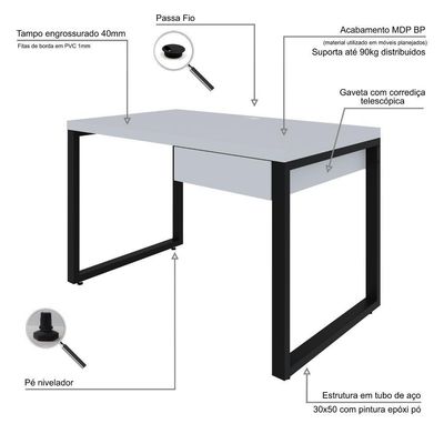 Mesa Operacional C-01gav. 120x70x75cm Yon Branco Tx-est.preta Branco Tx-est.preta