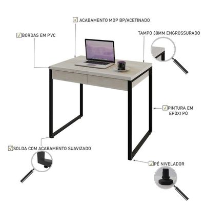 Mesa Kuadra Office 90x60x75cm C-02 Gavetas Snow - Est.preta Snow - Est.preta