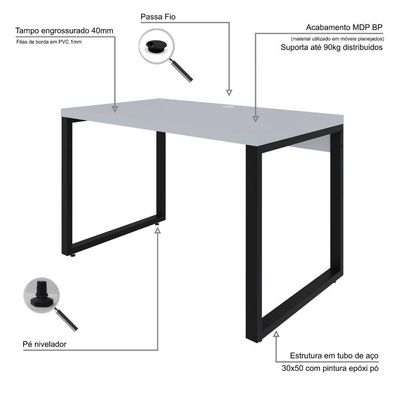 Mesa Operacional 120x70x75cm Yon Branco Tx-est.preta Branco Tx-est.preta