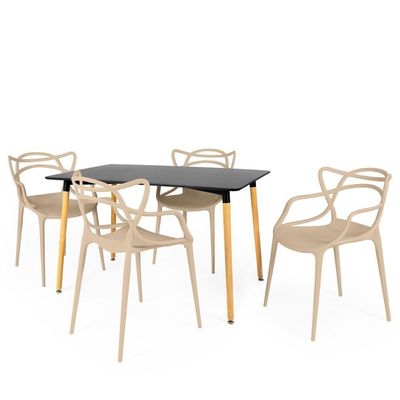 Conjunto Mesa De Jantar Retangular Eiffel Preta 120x80cm Com 4 Cadeiras Allegra - Nude